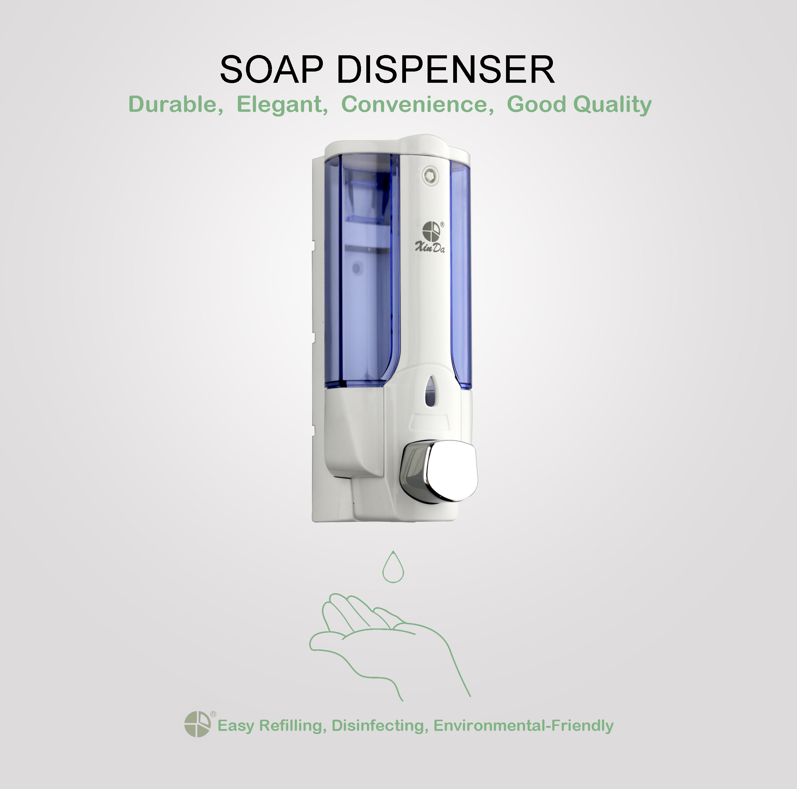 El XinDa ZYQ138 Venta al por mayor Accesorios de baño Dispensador de jabón manual Dispensador de jabón montado en la pared de plástico líquido