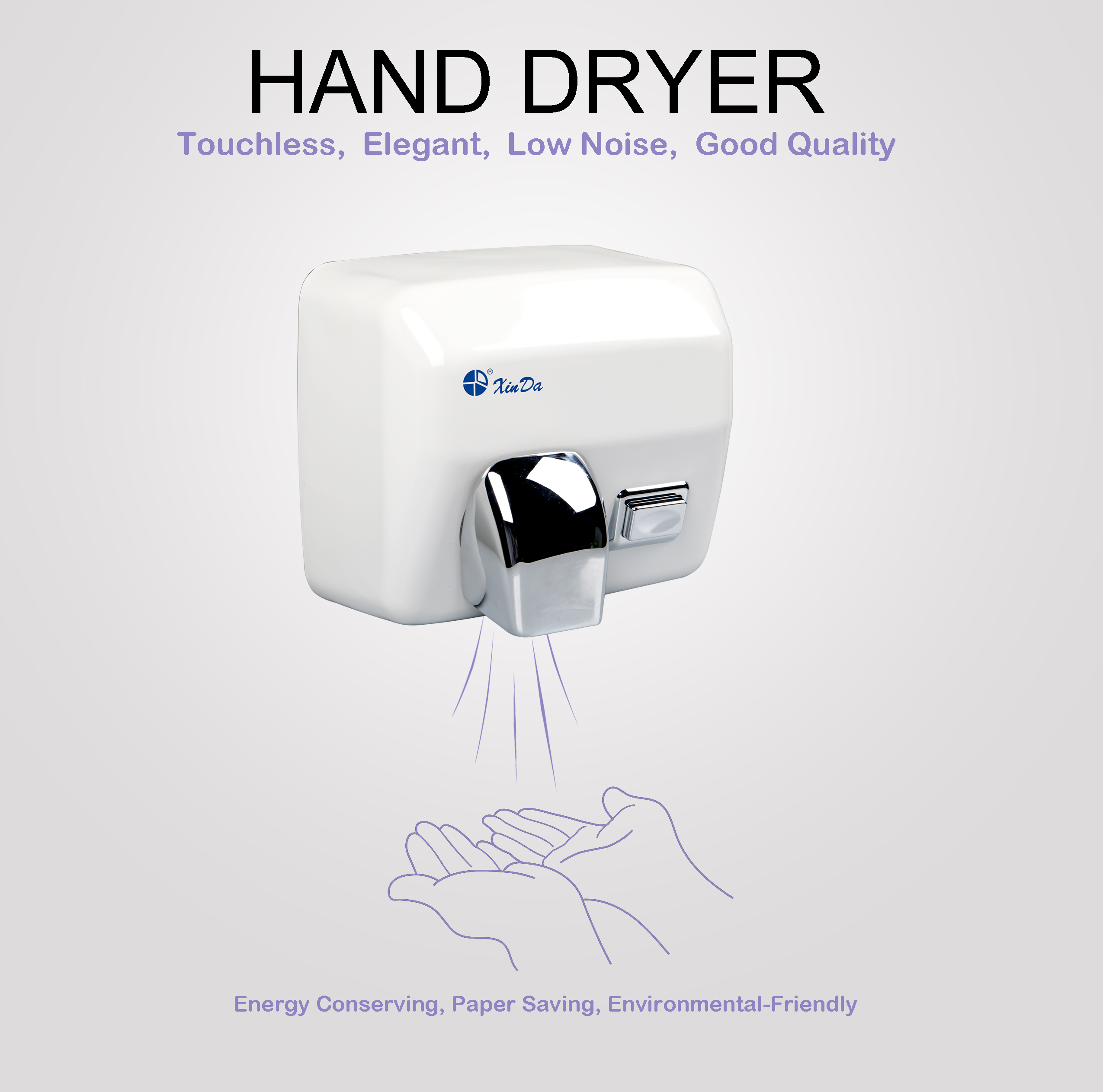 El secador de manos XinDa GSQ250C, multicolor, blanco, de un solo chorro, secador de manos automático con batería de inducción, secador de manos