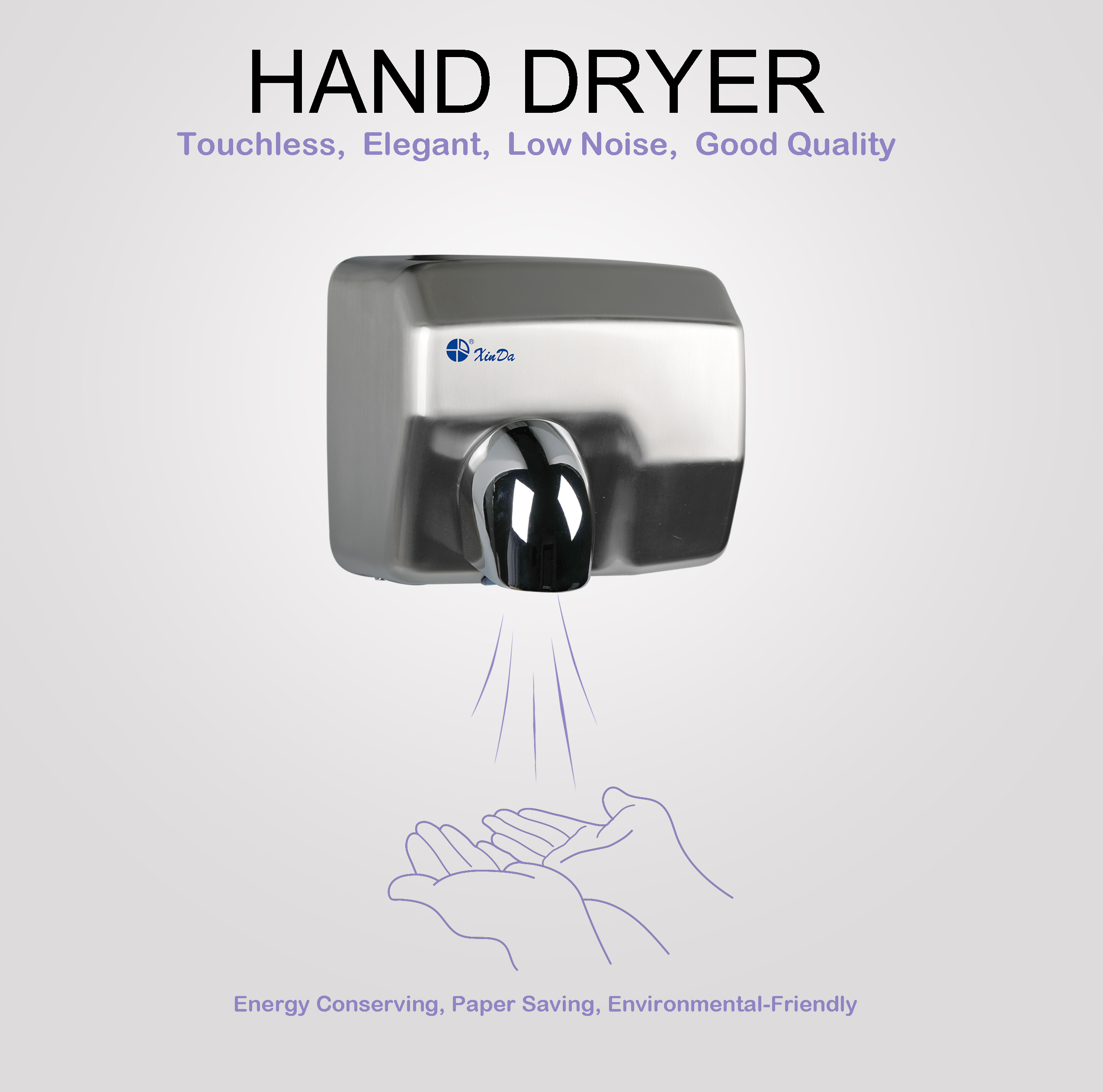 El secador de manos XinDa GSQ250 Silver, sensor eléctrico, secador de manos de ozono